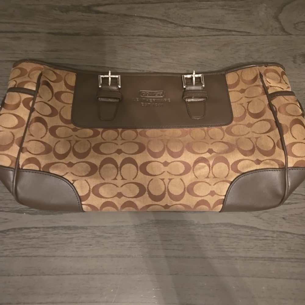 Coach Signature Brown and Tan Toiletry Bag